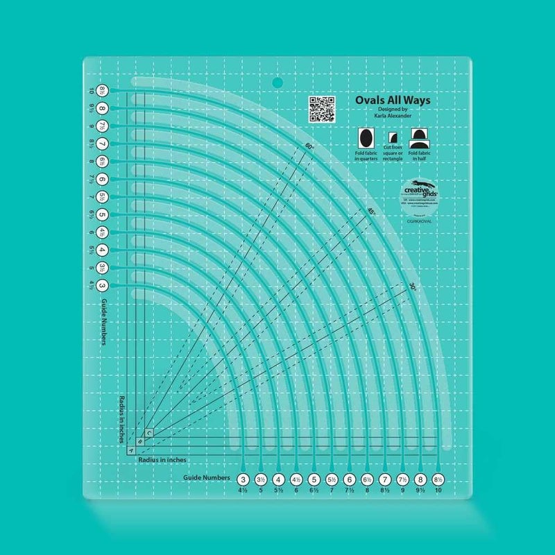 Creative Grids Ovals All Ways Quilting Ruler â€“ CGRKAOVAL â€“ Made in USA, 11in x 12-1/2in, Non-Slip Grip Acrylic Fabric Strip Cutting, Sewing, Crafting, Patchwork Ruler & Template - Image 2
